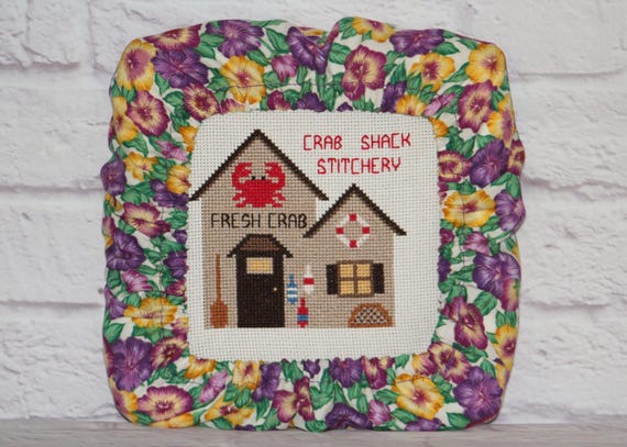 Purple Yellow Floral Grime Guard Q-Snap, Nurge, Round Hoop Cover For Cross Stitch, Needlework