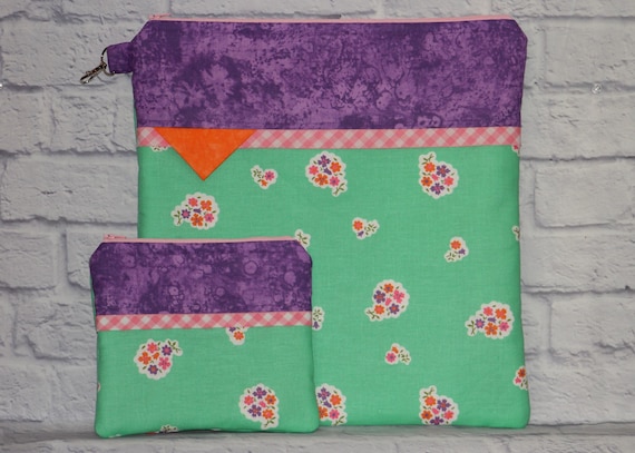 Retro Floral Project Bag OR 2-piece Set For Cross Stitch, Crochet, Knitting, Craft, Notions