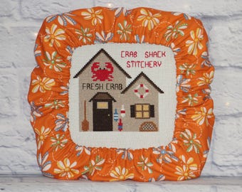 Floral on Orange Grime Guard Q-Snap, Nurge or Round Hoop Cover For Cross Stitch and Needlework