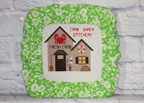 Retro Green Floral Grime Guard Q-Snap, Nurge or Round Hoop Cover For Cross Stitch, Needlework