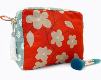 Large toiletry bag, Large travel kit bag, Large cosmetic bag, 'Apricot blossoms'