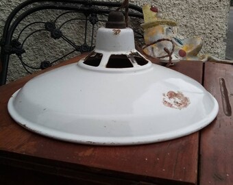 Vintage enamel light shade with original porcelain celling fitting