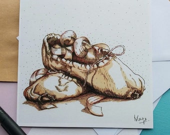 Ballet Shoes card. Mother's Day. Dancing. Pink. Greeting card for dancers & ballerinas. Original Design.