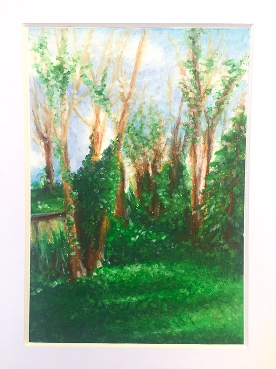 Forest Trees Artwork Original Oil Pastel Drawing Landscape Art Illustration Impressionist Woodland Wall Art