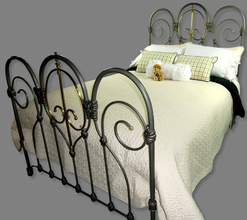 Full Antique Cast Iron and Brass Bed Frame antique iron bed Etsy