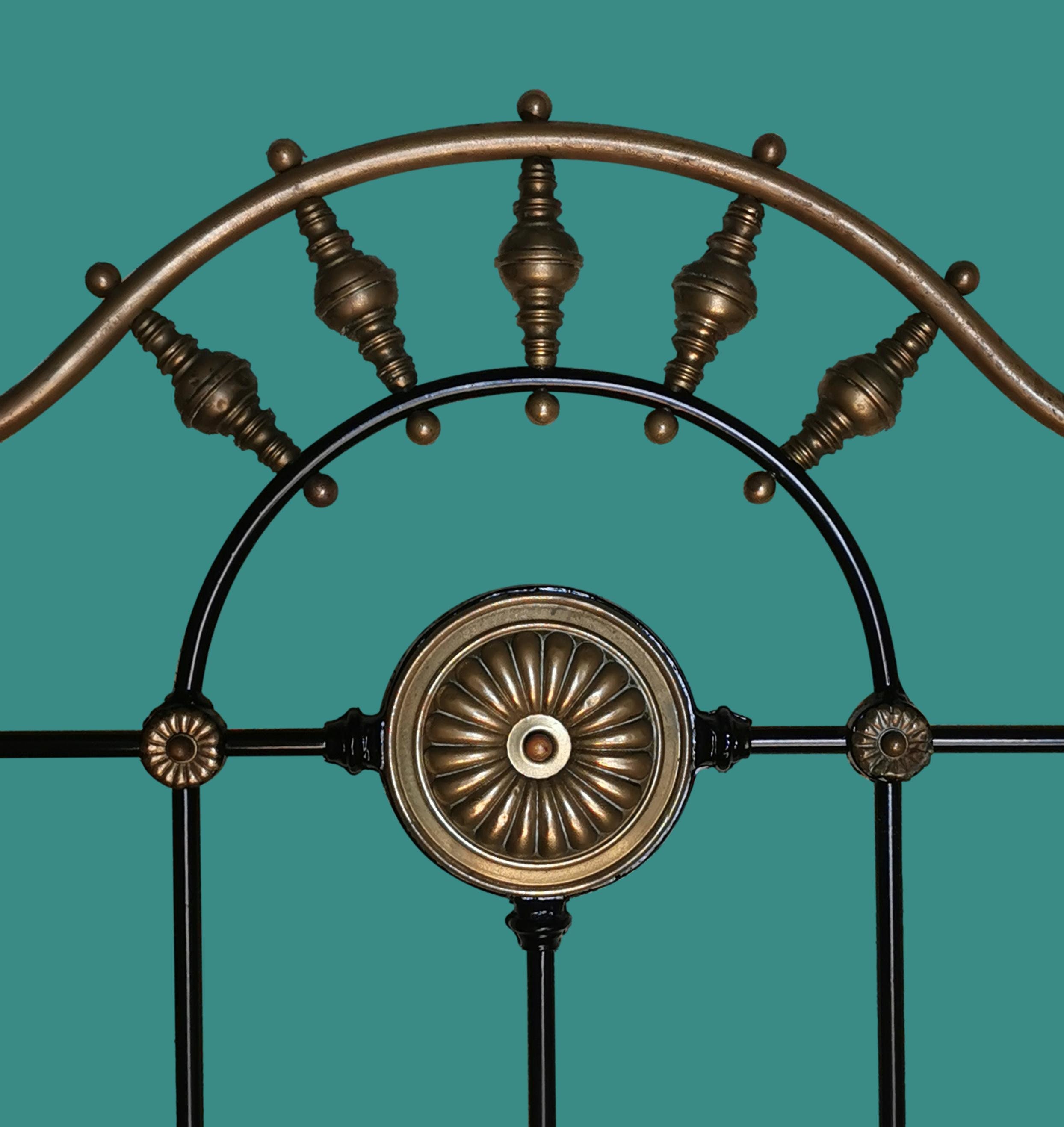 Full Size British Antique Cast Iron and Brass Bed, Cast Iron Bed, Full