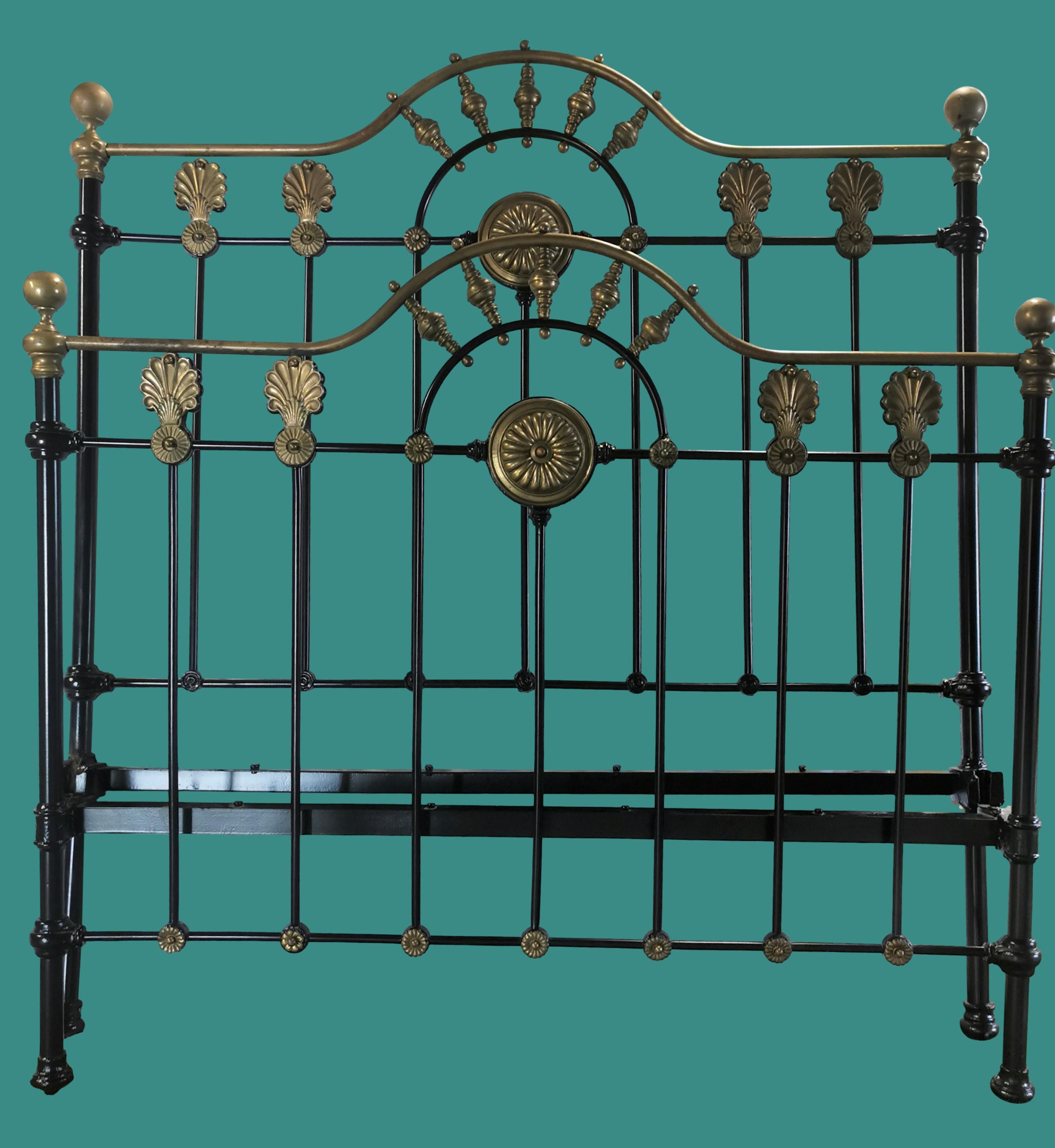 Full Size British Antique Cast Iron and Brass Bed, Cast Iron Bed, Full