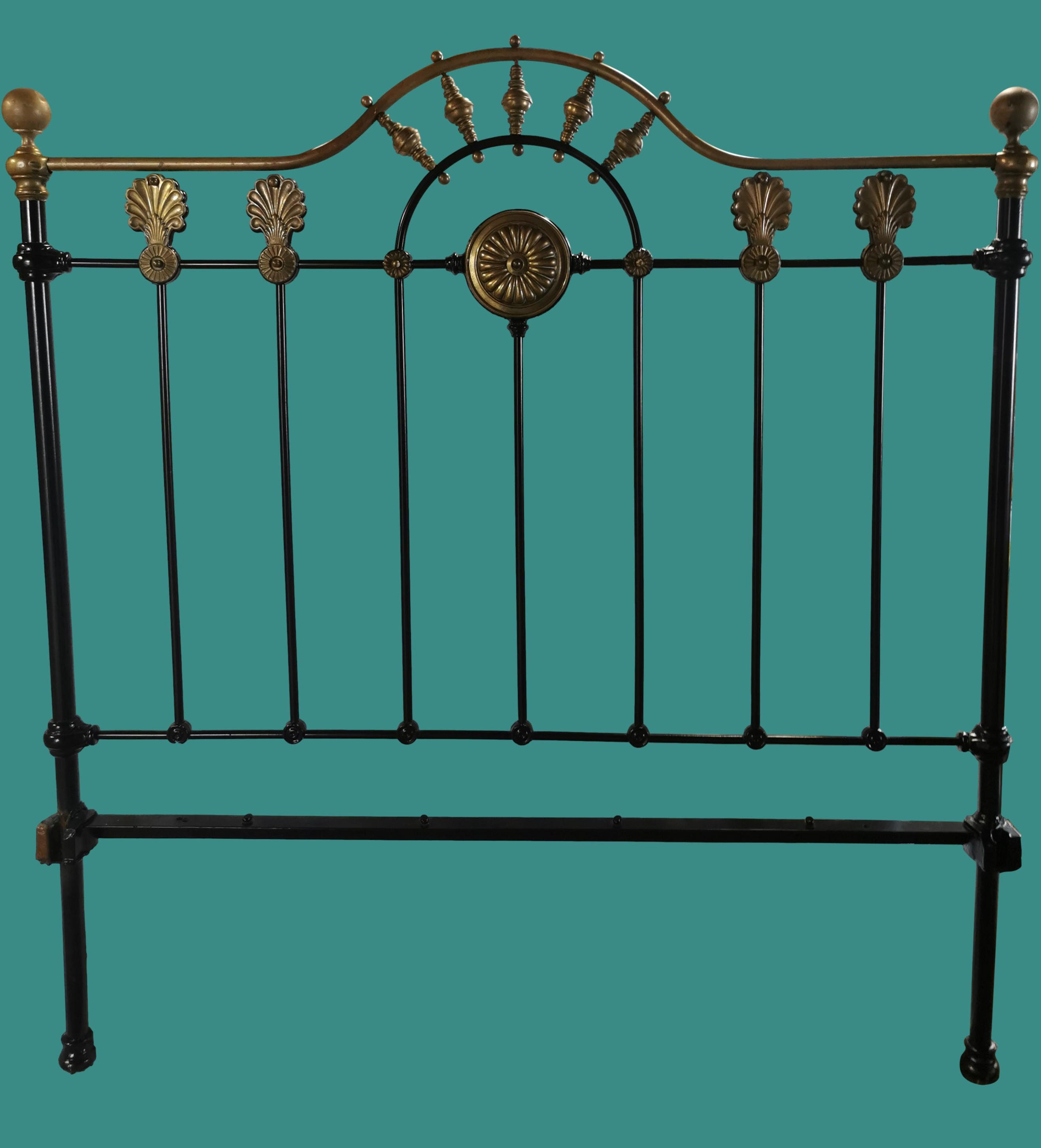 Full Size British Antique Cast Iron and Brass Bed, Cast Iron Bed, Full