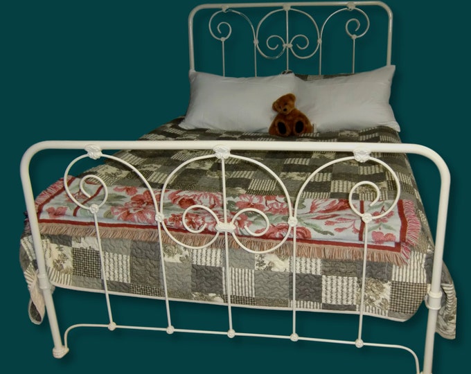 Full Antique Cast Iron Bed, Double Iron Bed, Iron Bed, Farmhouse Bed