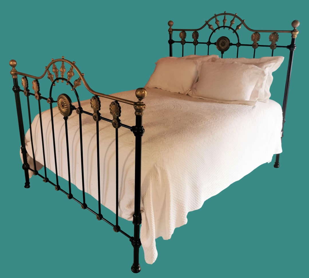 Full Size British Antique Cast Iron and Brass Bed Cast Iron Etsy