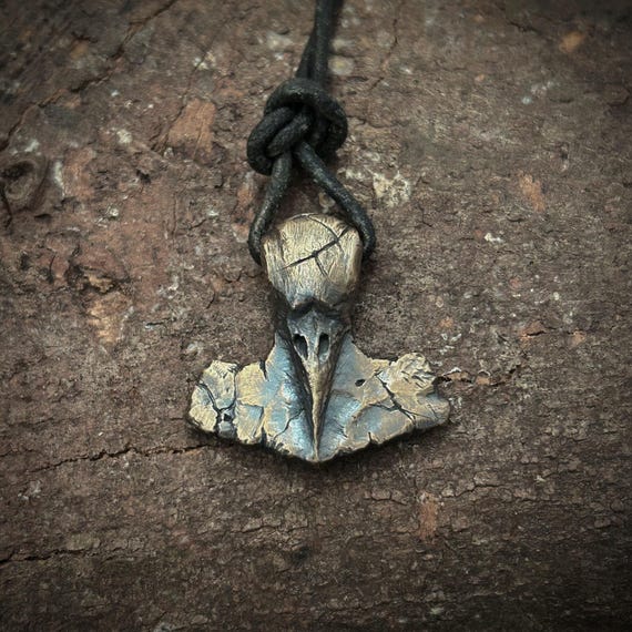 The Raven Mjolnir Pendant - Thor's Hammer headed by a Raven of Odin - Bronze