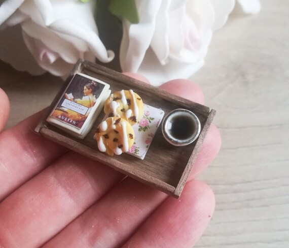 1:12 Puppenhaus Miniatur Frühstücksset Milchbrot Kaffee mit Tablett Küche  Brf 