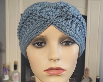 Crochet earwarmers, 2 pack headbands, textured feel, blue grey earwarmers