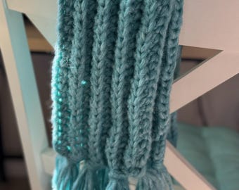 Blue Fluffy Crochet Scarf, Extra Soft Handmade Scarf for Women, Cozy Winter Scarf, Warm Chunky Scarf, Gift for Her