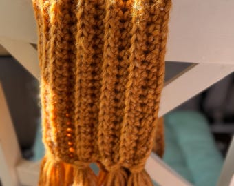 Toffee Fluffy Crochet Scarf, Extra Soft Handmade Scarf for Women, Cozy Winter Scarf, Warm Chunky Scarf, Gift for Her