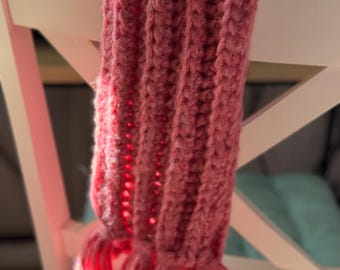 Pink Fluffy Crochet Scarf, Extra Soft Handmade Scarf for Women, Cozy Winter Scarf, Warm Chunky Scarf, Gift for Her