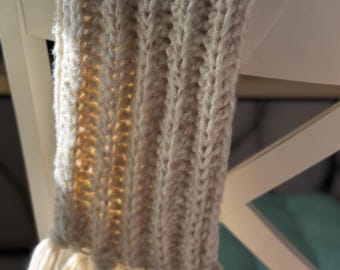 Beige Fluffy Crochet Scarf, Extra Soft Handmade Scarf for Women, Cozy Winter Scarf, Warm Chunky Scarf, Gift for Her