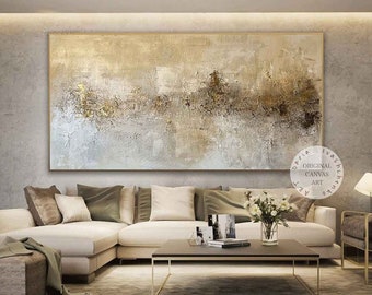 Beige gold painting abstract Extra large textured art Original painting on canvas framed