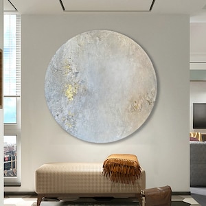 Round painting abstract Beige gray gold painting canvas Circle wall art abstract Original acrylic wall art Modern minimalistich round art