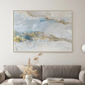 Large Gold Blue Abstract Painting Original Textured Canvas Art ...