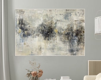 Blue gray gold painting abstract Extra large textured art Original painting on canvas framed