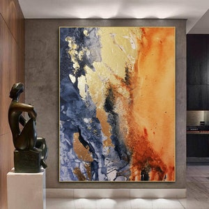 Abstract painting original Watercolor painting Acrylic fire and water Gold painting Large canvas living room wall art