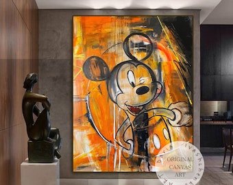 Ölgemälde abstrakte Leinwand Mickey original bunte Kunst Orange schwarz Gemälde Palettenmesser