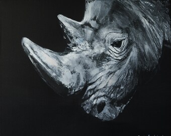 Painting on canvas Rhinoceros Original oil painting rhino wild animal art wildlife art safari animal decor Gift for him