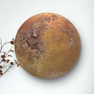 Lienzo de arte de pared redondo de cobre y bronce, pintura de luna, arte acrílico abstracto con textura circular