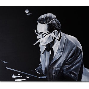 Original oil painting Musician on Canvas Bill Evans american jazz pianist Composer Modern art Back and White