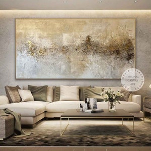 Beige gold painting abstract Extra large textured art Original painting on canvas framed