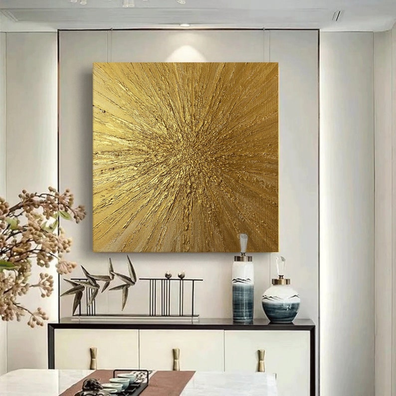 Large Gold Abstract Painting Canvas Textured Metallic Painting Etsy