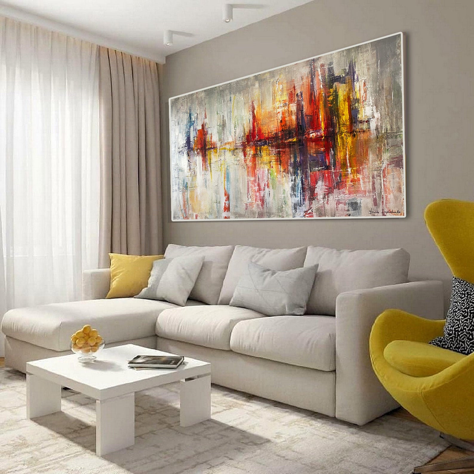 Silver Abstract Oil Painting Canvas Large Horizontal Painting - Etsy