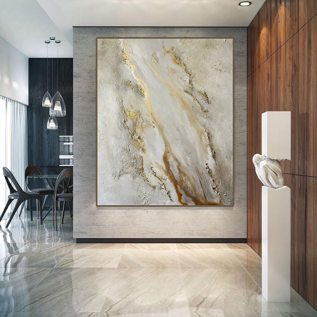 Beige White Gold Abstract Painting Extra Large Textured Wall Etsy