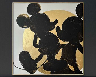 Abstract pop art Mickeys Large black gold art Original acrylic painting canvas Pallete knife