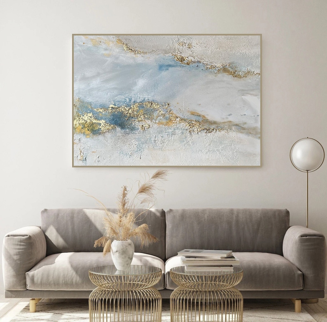 Large Gold Blue Abstract Painting Original Textured Canvas Art ...