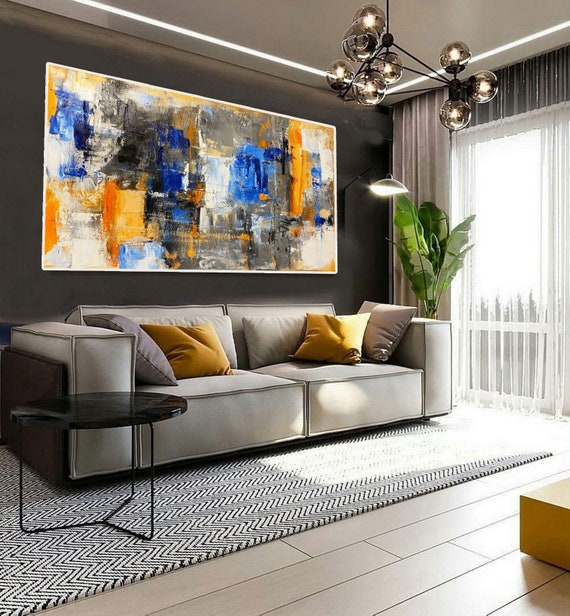 Blue and Yellow Ukrainian Abstract Oil Painting on Canvas - Etsy