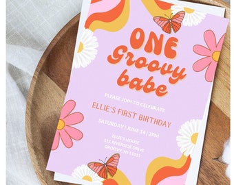 One Groovy Babe | First Birthday Digital Template Invite