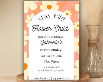 Gabriella | Stay Wild Flower Child Birthday Invite | Instant Download Digital Template
