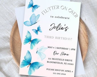 Jolie | Flutter On Over Birthday Invitation | Instant Download Digital Template