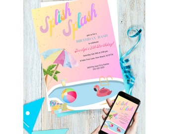 Splish Splash Birthday Invite | Digital Template Invitation | Pool Party Birthday