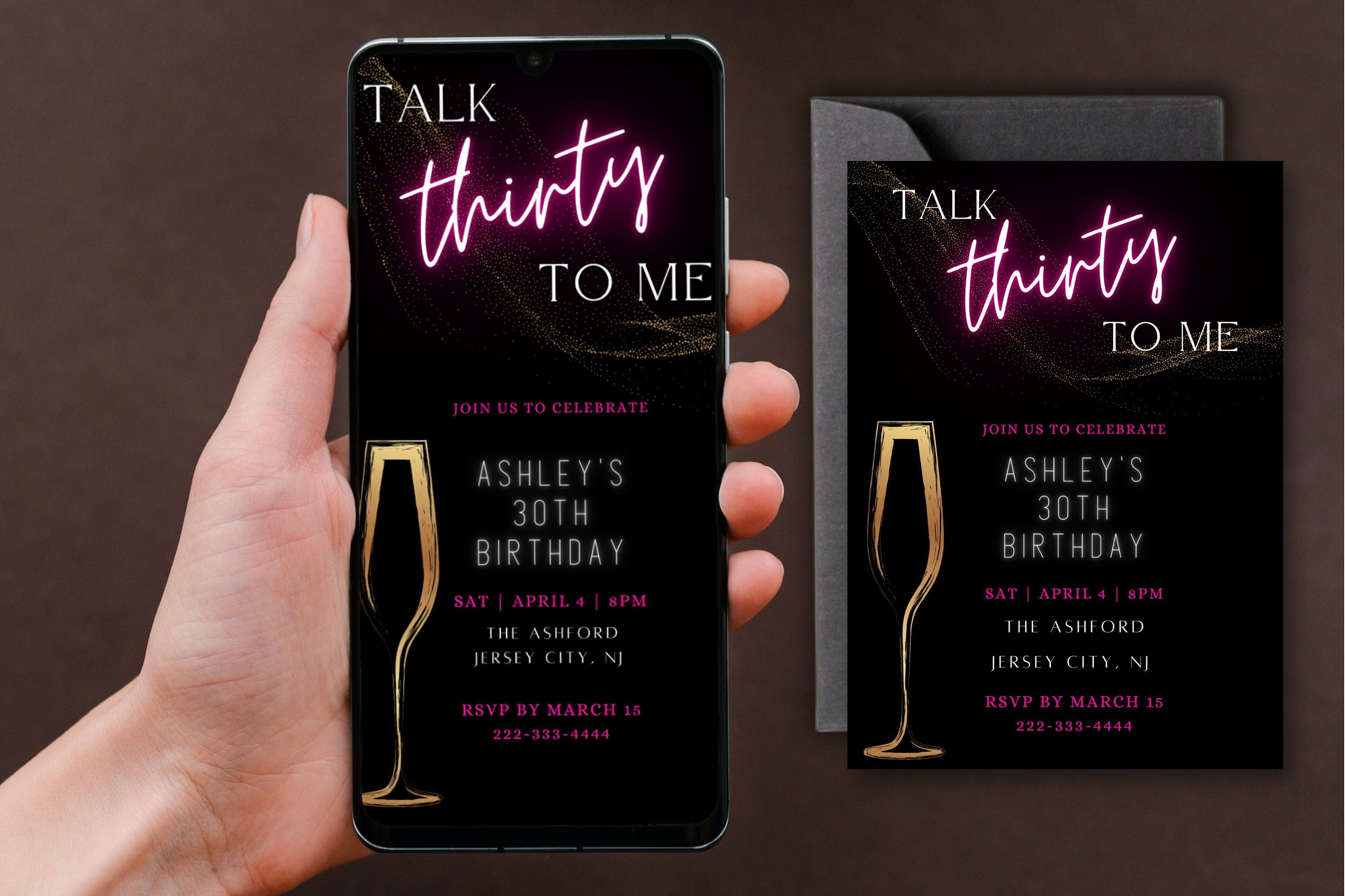 ASHLEY | Talk Thirty To Me 30th Birthday E-Vite and 5x7 Printable Invite | Digital Template