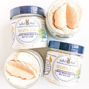 Golden Oak | Whipped Sugar Scrub Soap | Sugar Whip | Exfoliating | Bath Soap | Bath and Body | Foaming Body Scrub | Vetiver and Oak