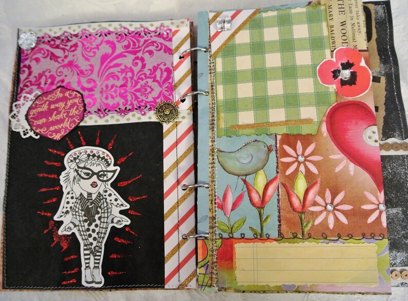 Junk Journal made with recycled material & mixed media. Please Etsy
