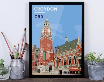 Croydon Clock Tower And Town Hall CR0 - Giclée Art Print - South London Poster
