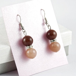 Erdbeerquarz & Jadeit Ohrhänger mit Zirkonia, elegante Ohrringe mit Edelsteine, Geschenkidee Muttertag Mama