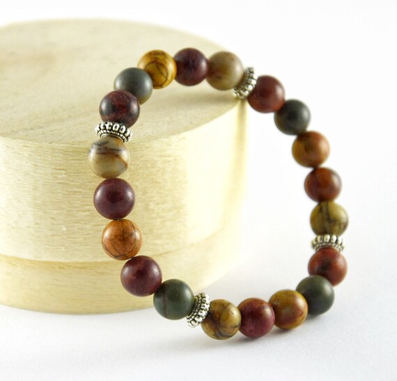 Unisex Jaspis Picasso Armband, Stretcharmband aus Natursteinen in Erdtöne, boho Perlenarmband, Geschenkideen Muttertag Mama, Geschenk Männer