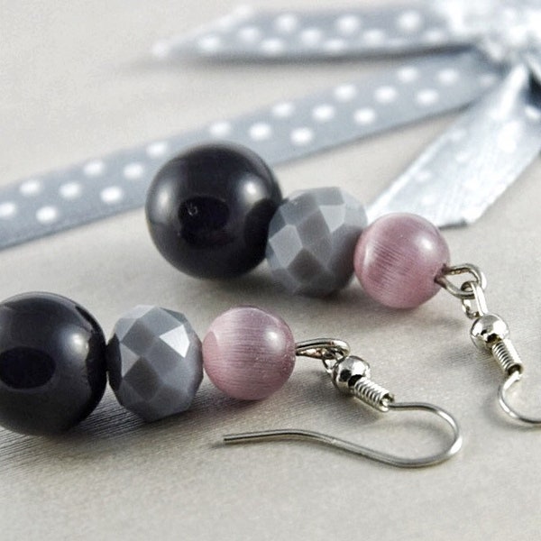 Onyx & Katzenauge Edelstein Ohrringe in rosa, schwarz, grau, Valentinstag Geschenkideen für Frauen, Mama, Tante,Oma,beste Freundin