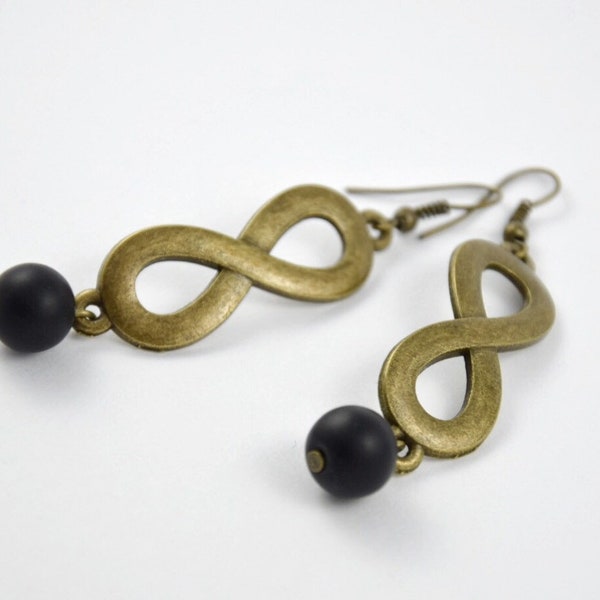Antik Ornament Infinity Ohrringe, Unendlichkeit Zeichen Onyx Ohrringe, Bronze & schwarz, Jahrestag Geschenk Liebe und Ewigkeit für Freundin