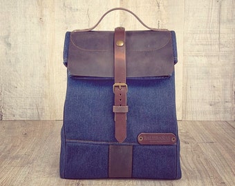 Modern lunch bag made of waxed denim, denim lunch tote bag, unisex lunch tote bag